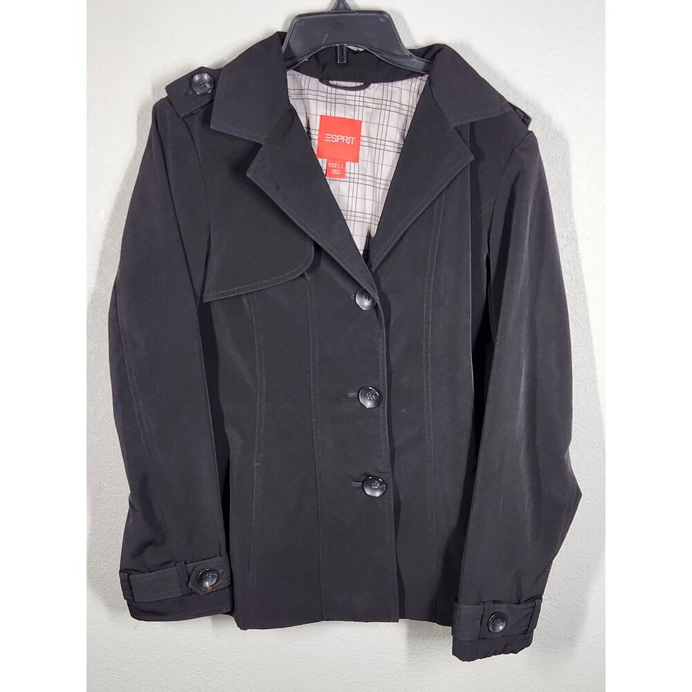 3/$25 Esprit Women’s Black Trench Coat Jacket Size M – Preowned – Missing Belt